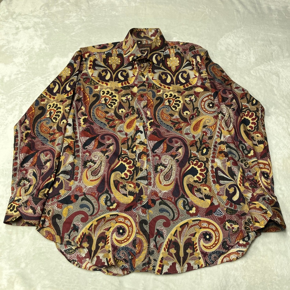 Etro Dress Shirt Paisley Print Button Up Multicolor Made in Italy Mens 41